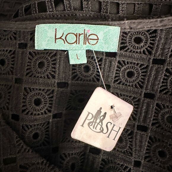 KARLIE Dress Women L Black Lace Eyelet Crochet Short Slv Sheer Boho Indie NWT - Picture 4 of 9